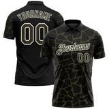 Custom Black Olive-White 3D Pattern Abstract Network Crackle Performance Polo Shirt
