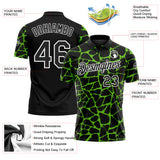 Custom Black Aurora Green-White 3D Pattern Abstract Network Crackle Performance Polo Shirt