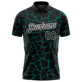 Custom Black Midnight Green-White 3D Pattern Abstract Network Crackle Performance Polo Shirt