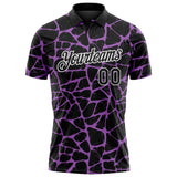 Custom Black Medium Purple-White 3D Pattern Abstract Network Crackle Performance Polo Shirt