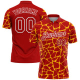 Custom Red Gold-White 3D Pattern Abstract Network Crackle Performance Polo Shirt