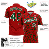 Custom Red Green-White 3D Pattern Abstract Network Crackle Performance Polo Shirt