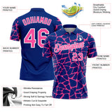 Custom Royal Pink-White 3D Pattern Abstract Network Crackle Performance Polo Shirt