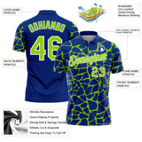 Custom Royal Neon Green-White 3D Pattern Abstract Network Crackle Performance Polo Shirt