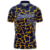 Custom Navy Gold-White 3D Pattern Abstract Network Crackle Performance Polo Shirt