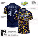 Custom Navy Gold-White 3D Pattern Abstract Network Crackle Performance Polo Shirt