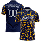 Custom Navy Gold-White 3D Pattern Abstract Network Crackle Performance Polo Shirt