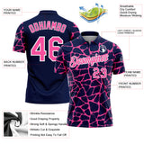 Custom Navy Pink-White 3D Pattern Abstract Network Crackle Performance Polo Shirt