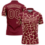 Custom Crimson-Cream 3D Pattern Abstract Network Crackle Performance Polo Shirt