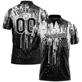 Custom Black-White Dripping Splatter Paint Performance Polo Shirt