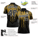 Custom Black Old Gold-White Dripping Splatter Paint Performance Polo Shirt