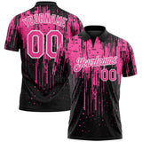 Custom Black Pink-White Dripping Splatter Paint Performance Polo Shirt