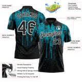 Custom Black Teal-White Dripping Splatter Paint Performance Polo Shirt