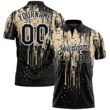 Custom Black City Cream-White Dripping Splatter Paint Performance Polo Shirt
