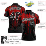 Custom Black Red-White Dripping Splatter Paint Performance Polo Shirt