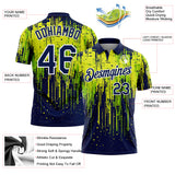 Custom Navy Neon Green Neon Yellow-White Dripping Splatter Paint Performance Polo Shirt