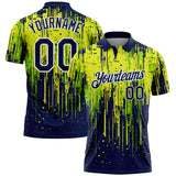 Custom Navy Neon Green Neon Yellow-White Dripping Splatter Paint Performance Polo Shirt