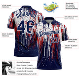 Custom Navy Red-White Dripping Splatter Paint Performance Polo Shirt