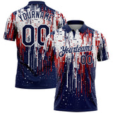 Custom Navy Red-White Dripping Splatter Paint Performance Polo Shirt