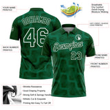 Custom Green Kelly Green-White Geometric Block Diagonal Line Hatching Performance Polo Shirt
