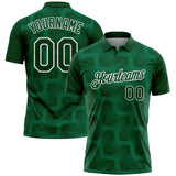 Custom Green Kelly Green-White Geometric Block Diagonal Line Hatching Performance Polo Shirt