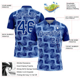 Custom Royal Light Blue-White Geometric Block Diagonal Line Hatching Performance Polo Shirt