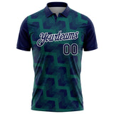 Custom Navy Midnight Green-White Geometric Block Diagonal Line Hatching Performance Polo Shirt