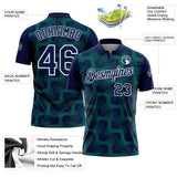 Custom Navy Midnight Green-White Geometric Block Diagonal Line Hatching Performance Polo Shirt