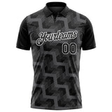 Custom Black Steel Gray-White Geometric Block Diagonal Line Hatching Performance Polo Shirt