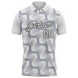 Custom White Gray-Black Geometric Block Diagonal Line Hatching Performance Polo Shirt