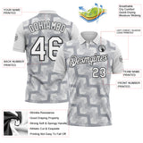 Custom White Gray-Black Geometric Block Diagonal Line Hatching Performance Polo Shirt