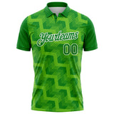 Custom Grass Green Aurora Green-White Geometric Block Diagonal Line Hatching Performance Polo Shirt