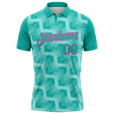 Custom Aqua Ice Blue-Pink Geometric Block Diagonal Line Hatching Performance Polo Shirt