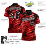 Custom Black Red-White Abstract Grunge Splatter Diagonal Stripe Performance Polo Shirt