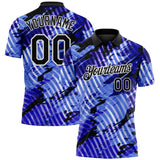 Custom Black Light Blue-White Abstract Grunge Splatter Diagonal Stripe Performance Polo Shirt