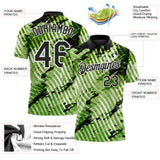 Custom Black Neon Green-White Abstract Grunge Splatter Diagonal Stripe Performance Polo Shirt