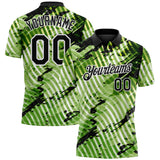 Custom Black Neon Green-White Abstract Grunge Splatter Diagonal Stripe Performance Polo Shirt