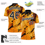 Custom Black Gold-White Abstract Grunge Splatter Diagonal Stripe Performance Polo Shirt