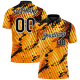Custom Black Gold-White Abstract Grunge Splatter Diagonal Stripe Performance Polo Shirt