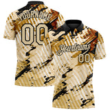 Custom Black-Cream Abstract Grunge Splatter Diagonal Stripe Performance Polo Shirt