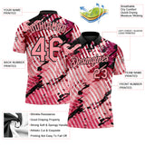 Custom Black-Light Pink Abstract Grunge Splatter Diagonal Stripe Performance Polo Shirt