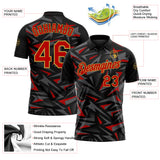 Custom Black Red Steel Gray-Old Gold Cyber Mecha E-sport Geometric Shards Spike Performance Polo Shirt