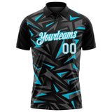 Custom Black White Steel Gray-Lakes Blue Cyber Mecha E-sport Geometric Shards Spike Performance Polo Shirt