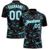 Custom Black White Steel Gray-Lakes Blue Cyber Mecha E-sport Geometric Shards Spike Performance Polo Shirt