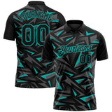 Custom Black Steel Gray-Aqua Cyber Mecha E-sport Geometric Shards Spike Performance Polo Shirt