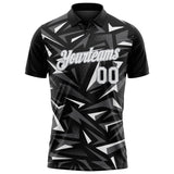 Custom Black White Steel Gray-Gray Cyber Mecha E-sport Geometric Shards Spike Performance Polo Shirt