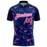 Custom Navy Pink Thunder Blue-White Cyber Mecha E-sport Geometric Shards Spike Performance Polo Shirt