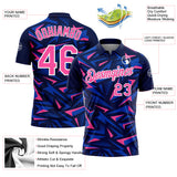 Custom Navy Pink Thunder Blue-White Cyber Mecha E-sport Geometric Shards Spike Performance Polo Shirt