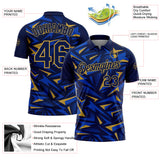 Custom Navy Thunder Blue-Old Gold Cyber Mecha E-sport Geometric Shards Spike Performance Polo Shirt