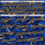 Custom Navy Thunder Blue-Old Gold Cyber Mecha E-sport Geometric Shards Spike Performance Polo Shirt